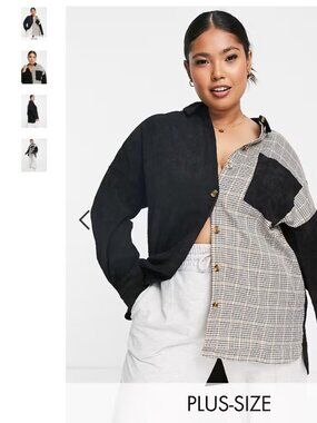 Pieces Curve shacket in black & cream check / plaid ASOS EUC Oversized
